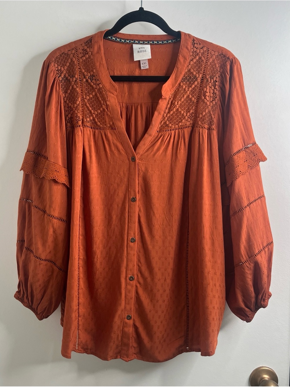Knox Rose Lace Terracotta Top Blouse XXL Boho Peasant *Flaw See Description
